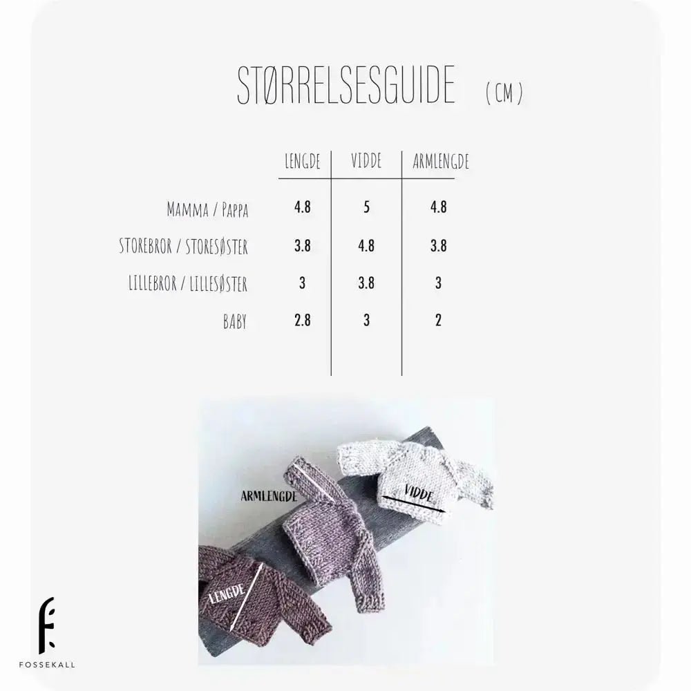 Genser Storrelsesguide til Maileg mus Fossekall Design