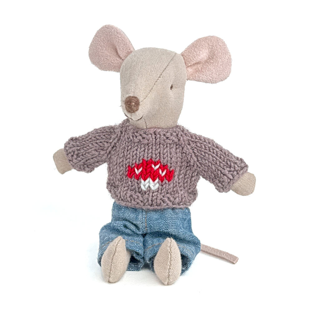 A brown sweater with mushroom design for Maileg Mice