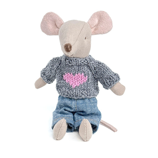 Grey Sweater with pink heart for Maileg Mouse