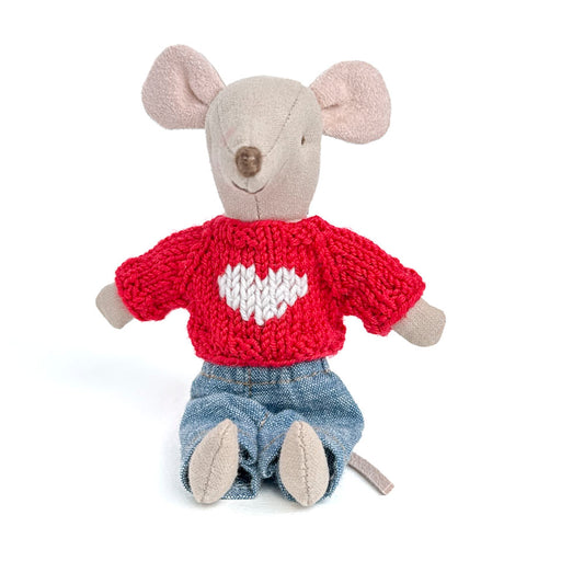 Red sweater with white heart for Maileg Mouse